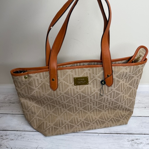 Lauren Ralph Lauren Brown Tote Bag with Leather Trim NWOT - Picture 1 of 4